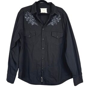DKNY Jeans XL Western Shirt Black Embellished Snap Front Long‎ Sleeve Menswear